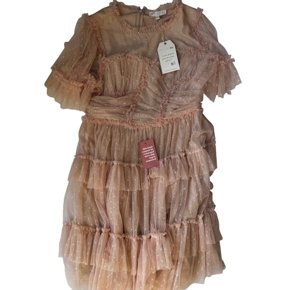 Ivy City Tulle Star Ruffle Tiered Short Sleeve Pink Party Dress XXL NEW - Picture 8 of 11